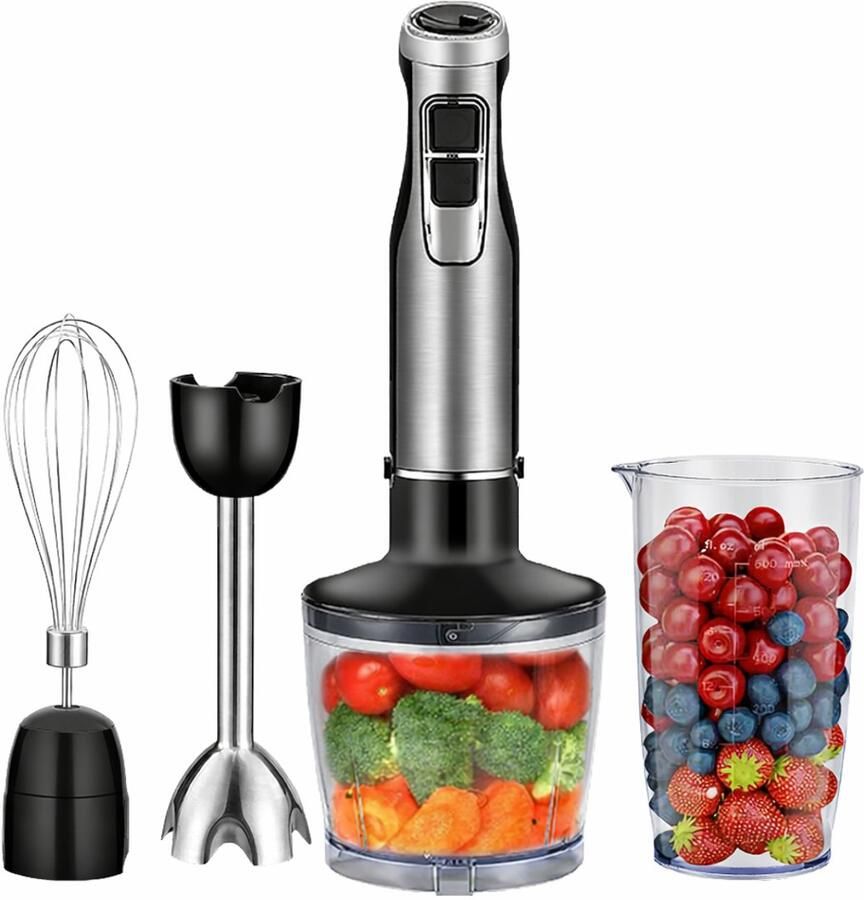 Staafmixer – Handblender – Keukenmixer – 4 in 1 Staafmixer Set – 1000W Krachtige Mixer – Smoothie Maker – Hakmolen – Garde – IJsvergruizer – Babyvoeding – Soepen – Sauzen – Puree – Keukenapparaat