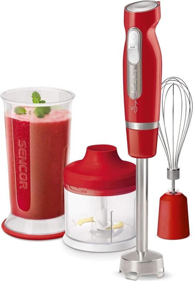 Staafmixer Handmixer Blender Soups Sauces Puree 6 Titanium Messen 1000 Watt Vermogen Rood