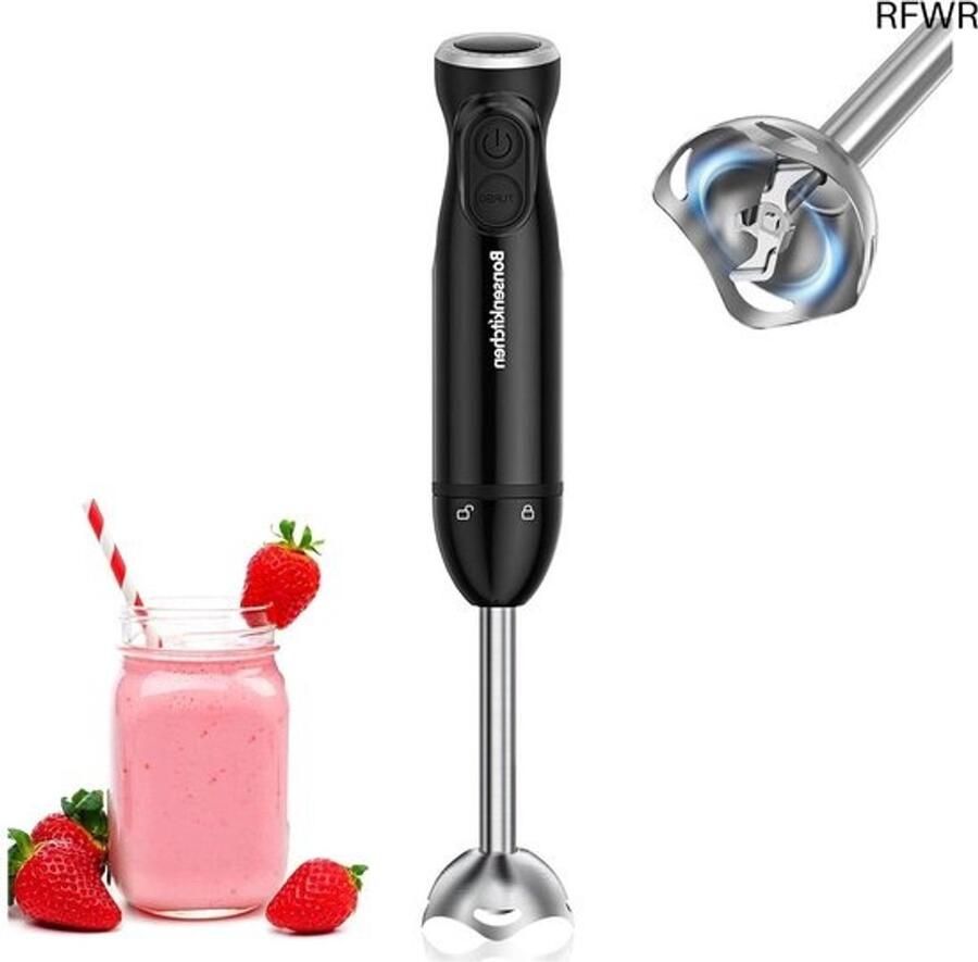 Staafmixer Handmixer Eten Bereiden 1000 Watt Vermogen 2 Snelheden Zwart