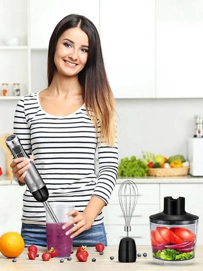 Staafmixer Keukenmachine Hakmolen 4-in-1 Hoge Vermogen -1200W Smoothie Hakmolen Garde Roestvrijstalen Messen IJs Sauzen 6 Snelheden