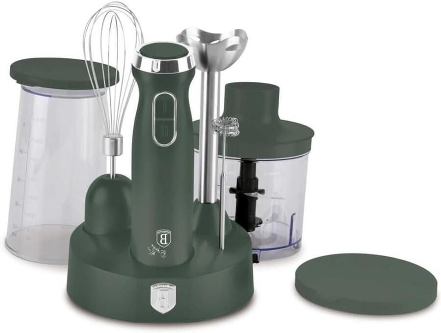 Staafmixer met accessoires Handmixer Pureerapparaat Dagelijks keukenwerk 6-in-1 veelzijdigheid 25x18x25 cm Mat groen