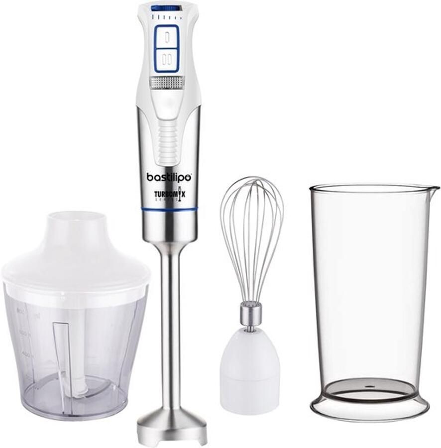 Staafmixer met accessoires van 1200 W 4 stalen messen wit staal