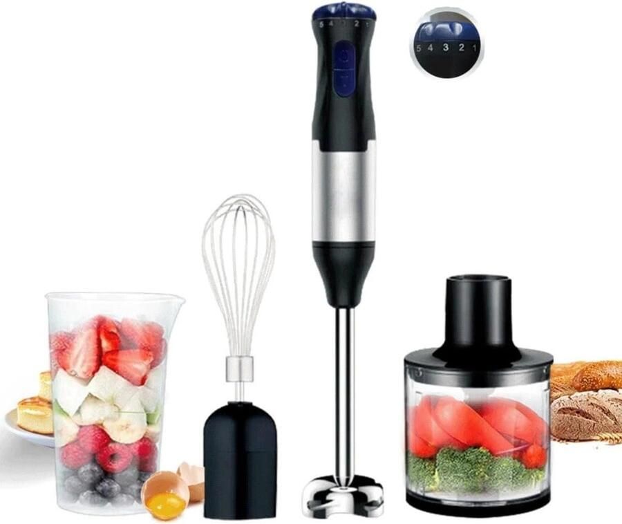 Staafmixer Multifunctionele blender Elektrische blender 4-in-1 staafmixer Met hakmolen Instelbare snelheid Voor puree Cakes Sauzen Sapjes Babyvoeding Smoothies