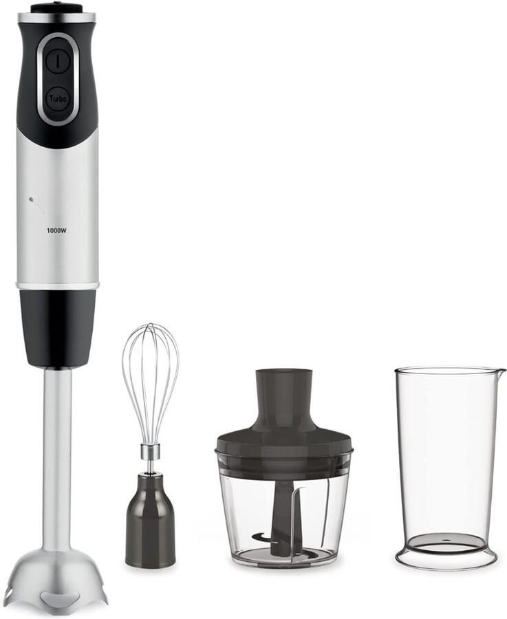 Staafmixer Set 3-In-1 Staafmixer – 1000 W – Powelix-Technologie 10 Snelheden 3 Opzetstukken – 800 Ml-Beker – 500 Ml-Hakblok En Garde – Roestvrijstalen Messen