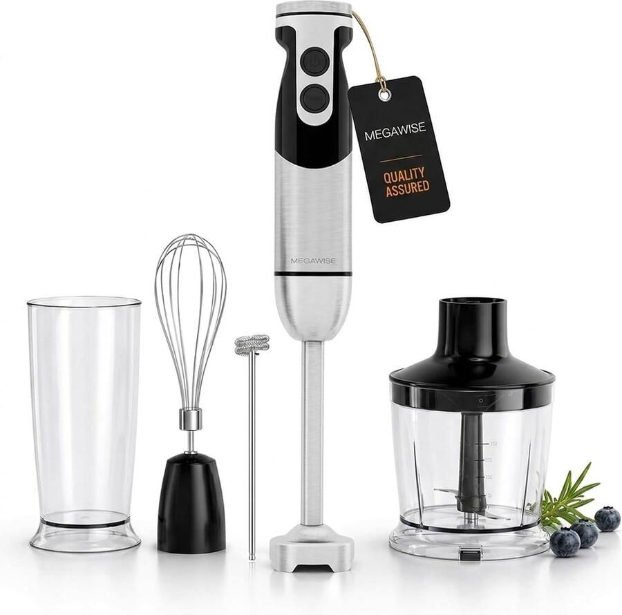 Staafmixer Set 5-in-1 12 Snelheden Krachtige Handblender met Titanium Messen Inclusief Hakmolen Maatbeker Garde en Melkopschuimer voor Smoothies Soep en Sauzen