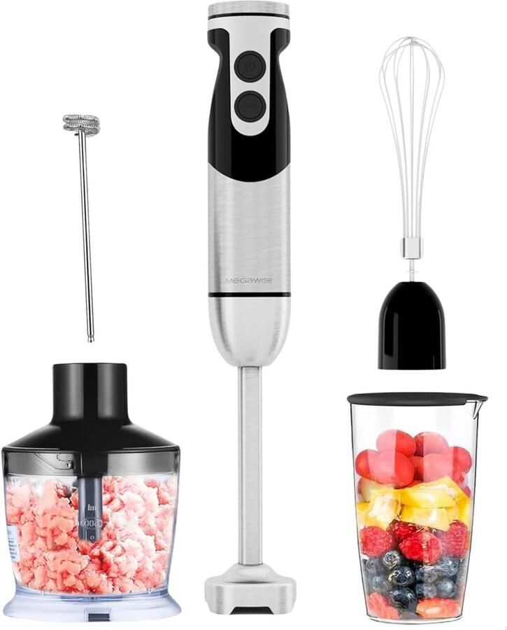 Staafmixer Set 5-in-1 12 Snelheden Krachtige Handblender met Titanium Messen Inclusief Hakmolen Maatbeker Garde en Melkopschuimer voor Smoothies Soep en Sauzen