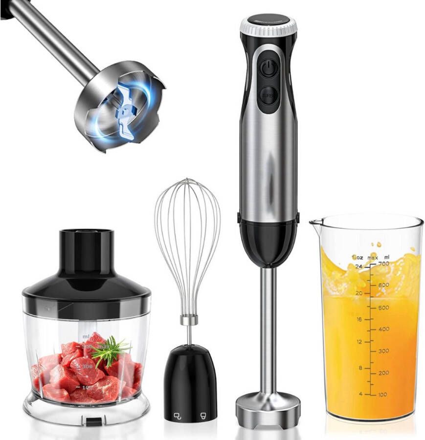 Staafmixer Set Hakmolen Groentesnijder Soepmaker Zwart en zilver