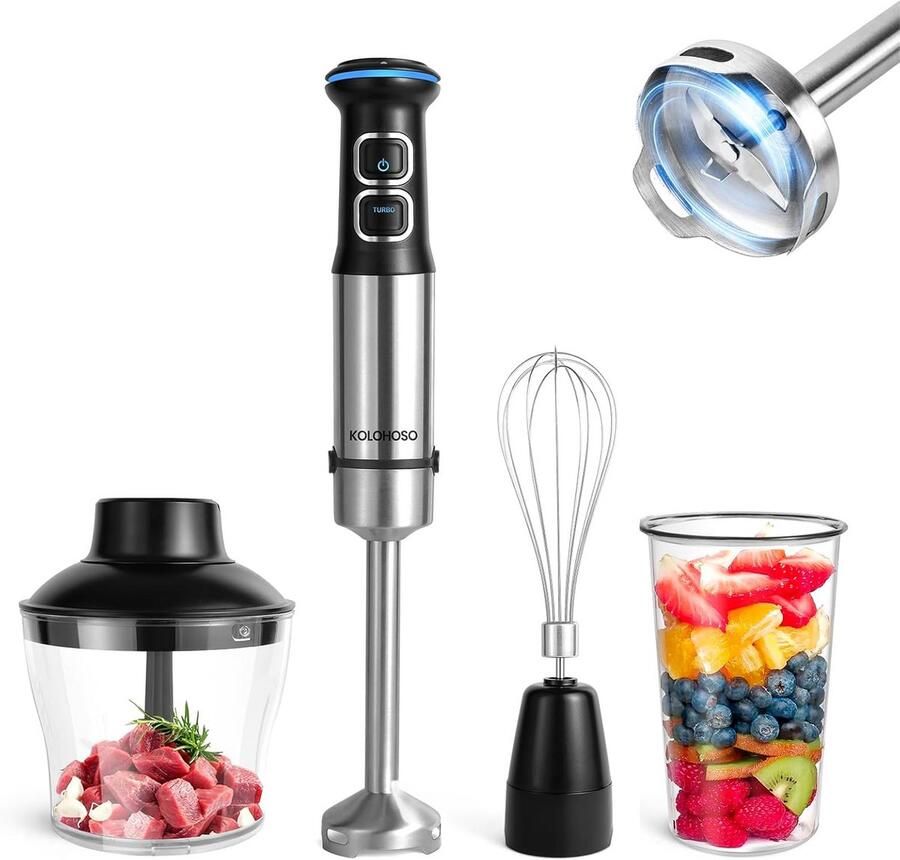 Staafmixer Set Handblender Keuken Maaltijden Bereiden 21 Snelheden Turbo 600ML Hakmolen Zwart