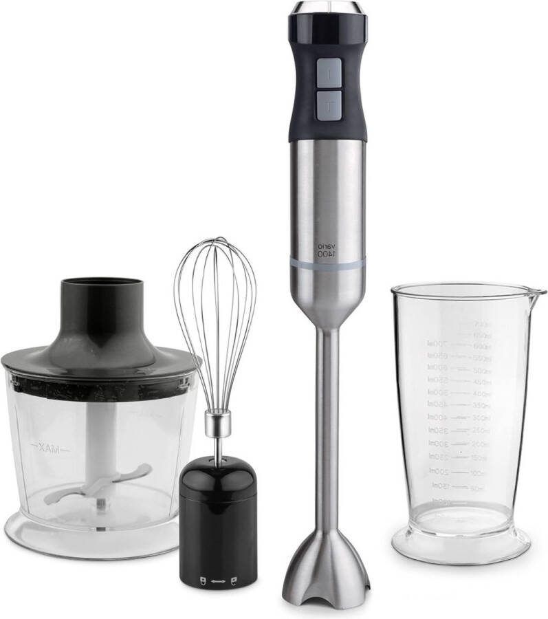 Staafmixer Set Handmixer 600Watt Hakmolen Roestvrij Staal – Handblender – Professionele Hakmolens – Staafmixers Staal Zwart