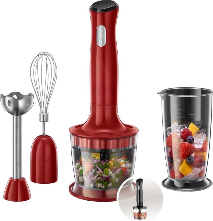 Staafmixer Set Handmixer Blender Set Pureerstaf Hakmolen Keukenmachine RVS 3 in 1 Mixer Accessoire Soepen Smoothies Babyvoeding