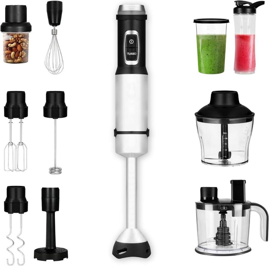 Staafmixer Set Handmixer Blender Set Pureerstaf Hakmolen Keukenmachine RVS 3 in 1 Mixer Accessoire Soepen Smoothies Babyvoeding