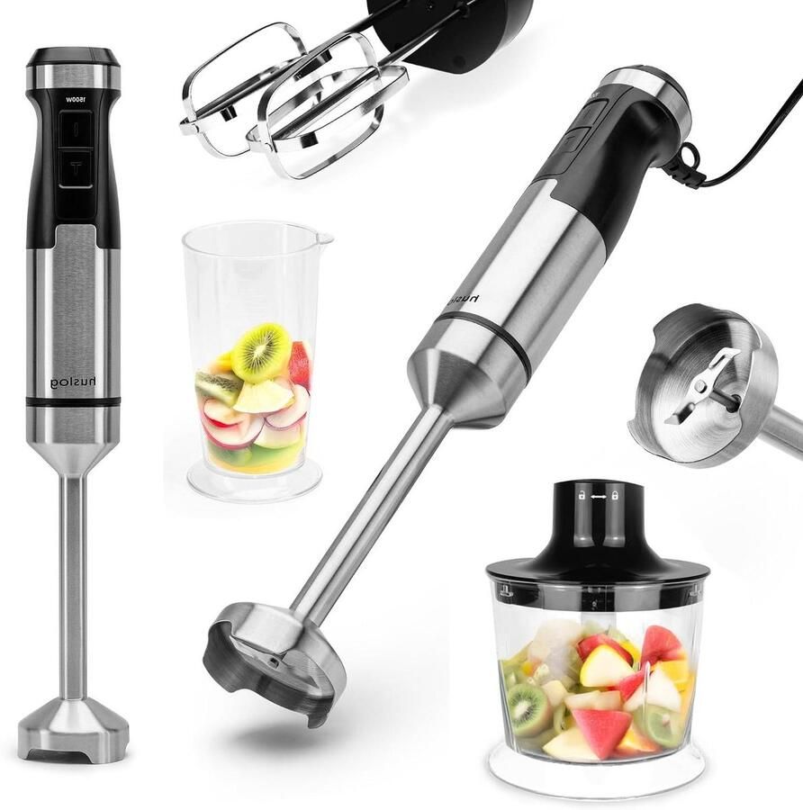Staafmixer Set Handmixer Keuken Eten Bereiden Krachtige 1500W Motor 600 ml Maatbeker Zwart