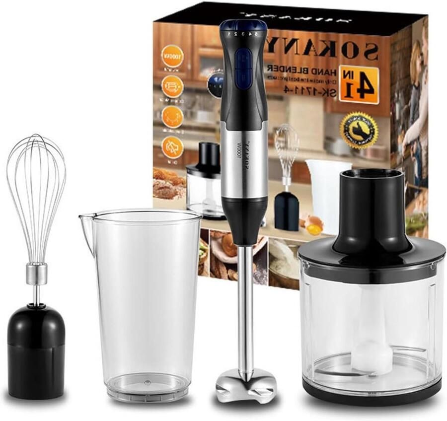 Staafmixer Set Handmixer Keukenmixer Maaltijden Bereiden 1000W Krachtige Motor 500ml Chopper Zilver