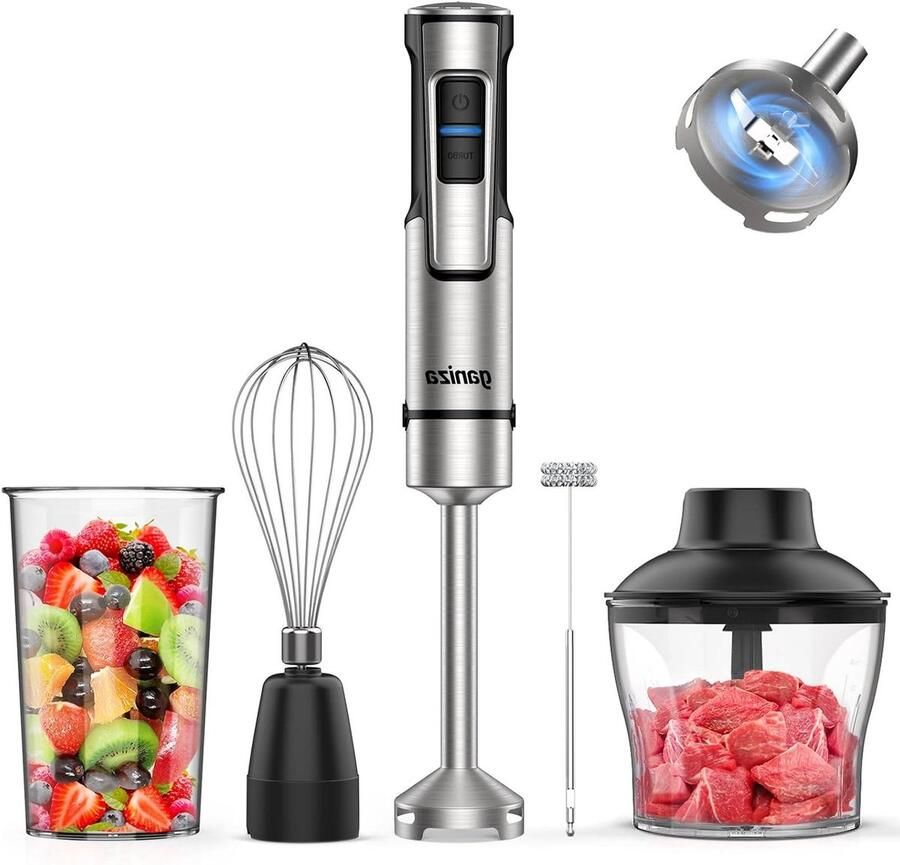 Staafmixer Set Keuken Assistent Veelzijdig Koken 16 Snelheden Turbo 800ml Beker Zilver Zwart