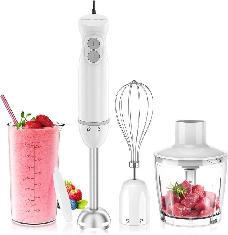 Staafmixer Set Keuken Blender Maaltijden Bereiden Krachtige 1000W Motor 700ml Maatbeker Wit