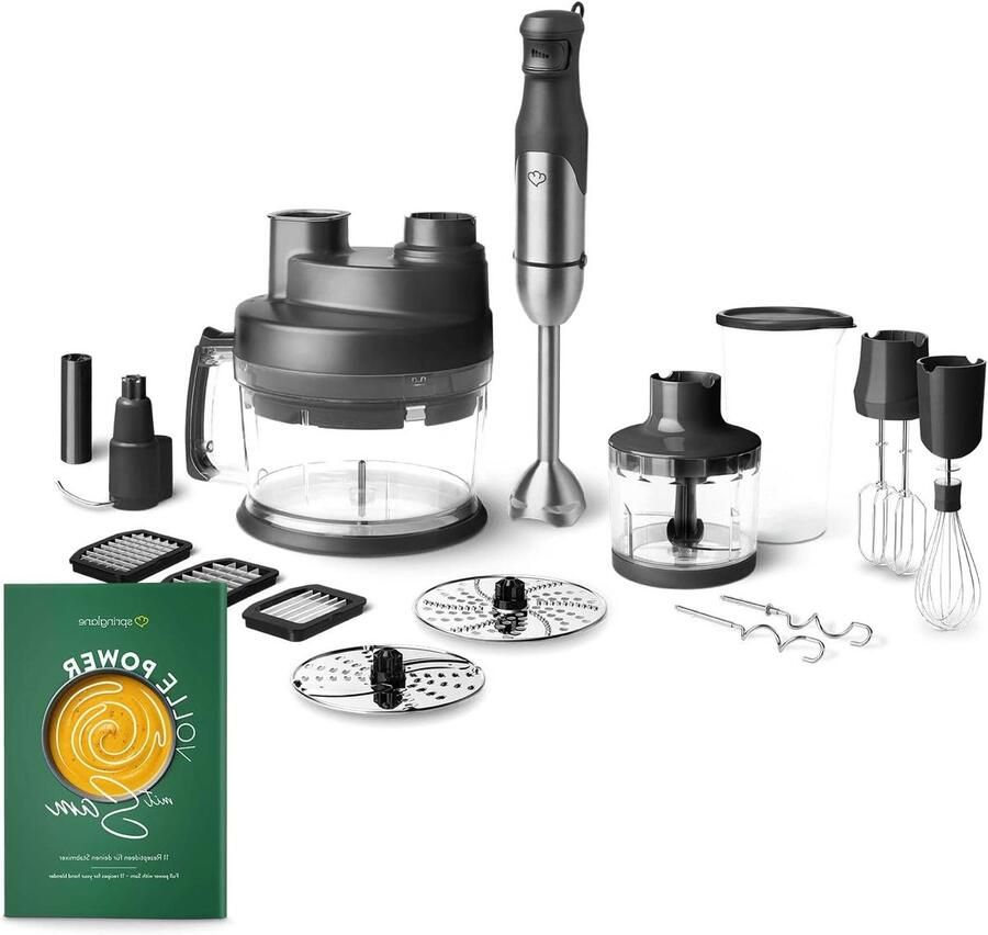 Staafmixer set Keukenmachine accessoires Maaltijden bereiden Krachtig 800W multitalent 40.5cm hoog Zilver