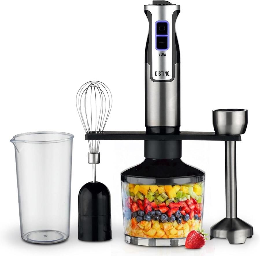 Staafmixer Set Keukenmachine Accessoires Snel Gerechten Maken Krachtige 800 Watt Motor 4 Delig Zilver