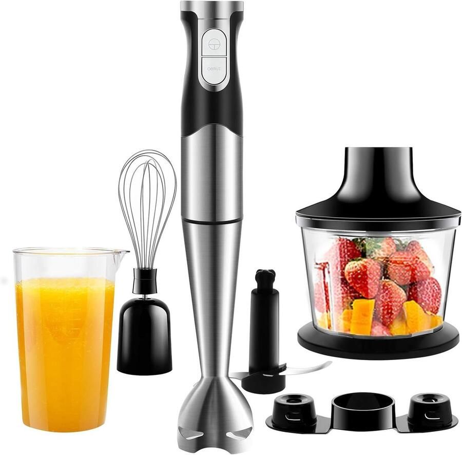 Staafmixer Set Keukenmachine Maaltijden Bereiden 6-in-1 Functionaliteit 600 ml Maatbeker Zilver