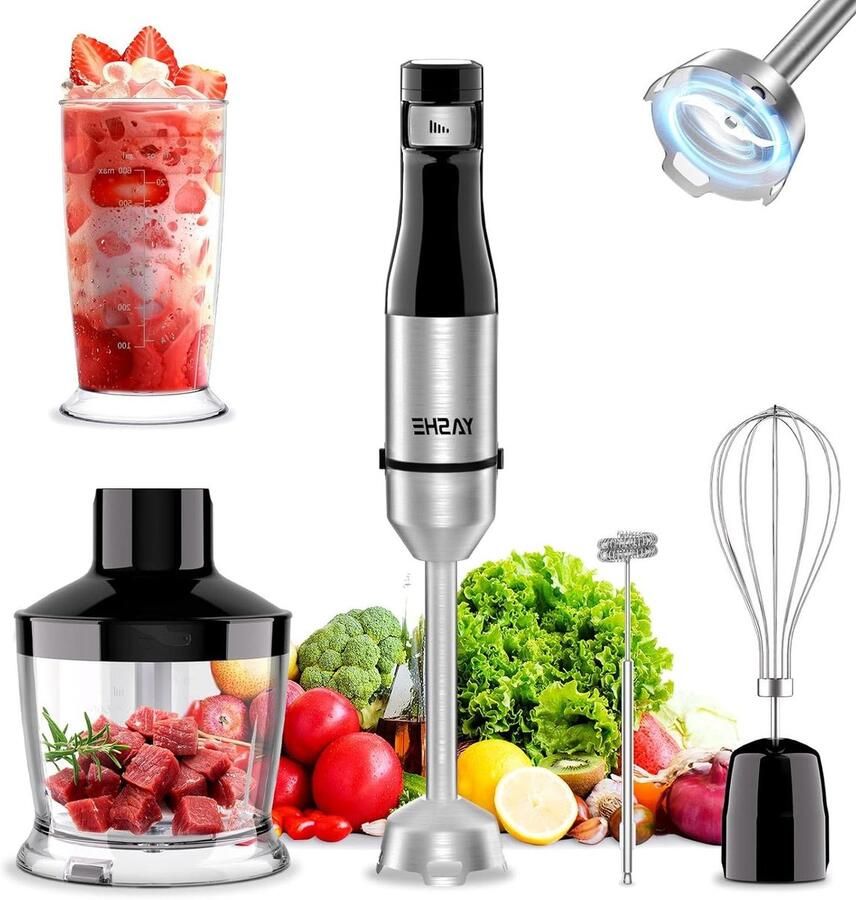 Staafmixer Set Keukenmachine Maaltijden Bereiden Traploze Snelheid 1000 Watt Zwart