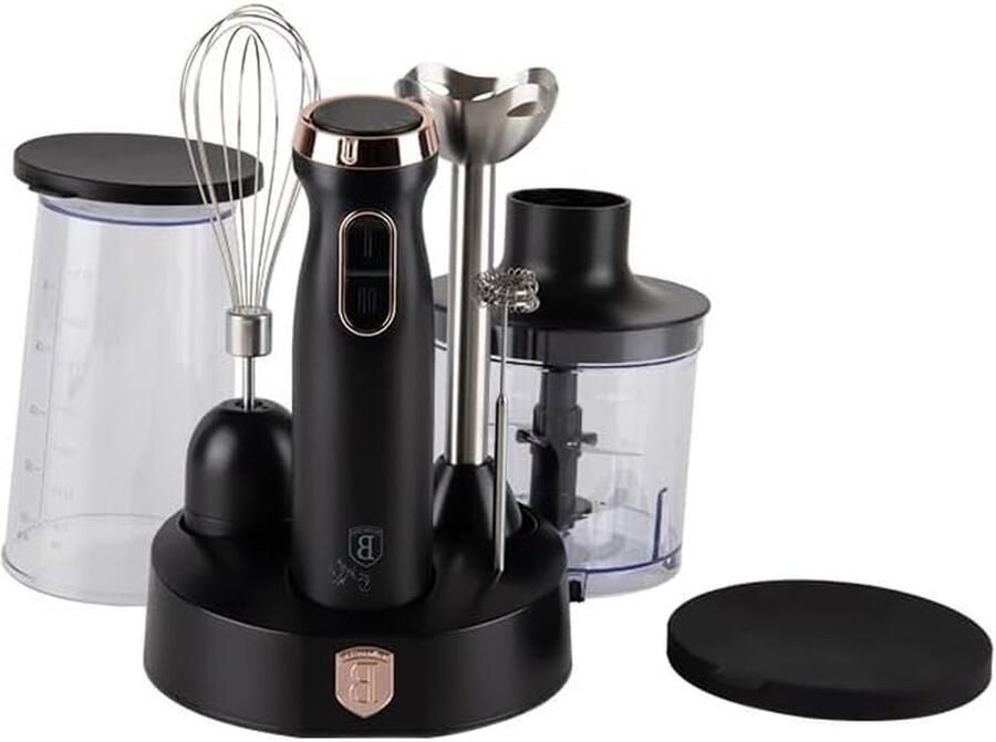 Staafmixer Set Keukenmixer Accessoires Eten Bereiden 5 Snelheden Turbo 500 ml Kom Zwart Rosé