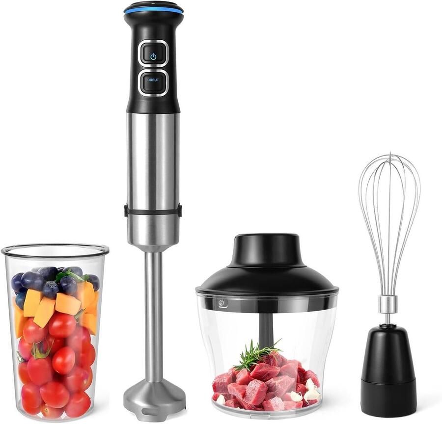 Staafmixer Set Keukenmixer Accessoires Maaltijden Bereiden 4 Roestvrijstalen Bladen 600 ml Chopper Zwart