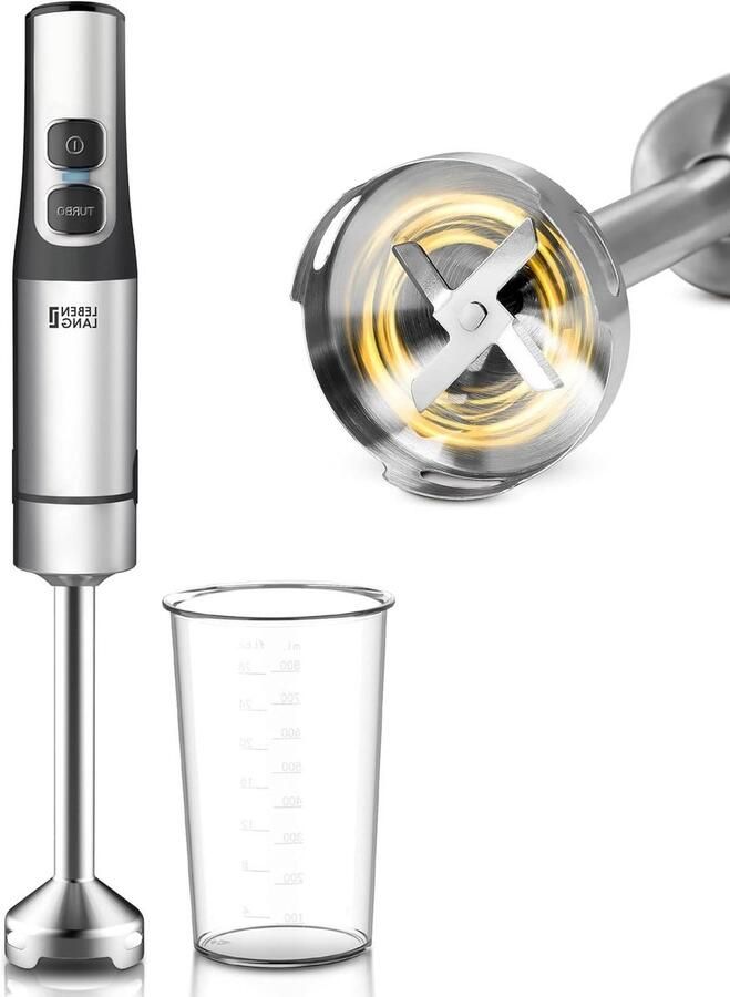 Staafmixer Set Keukenmixer Blender Eten Bereiden Krachtige 1500W Motor 800 ml Maatbeker Zilver