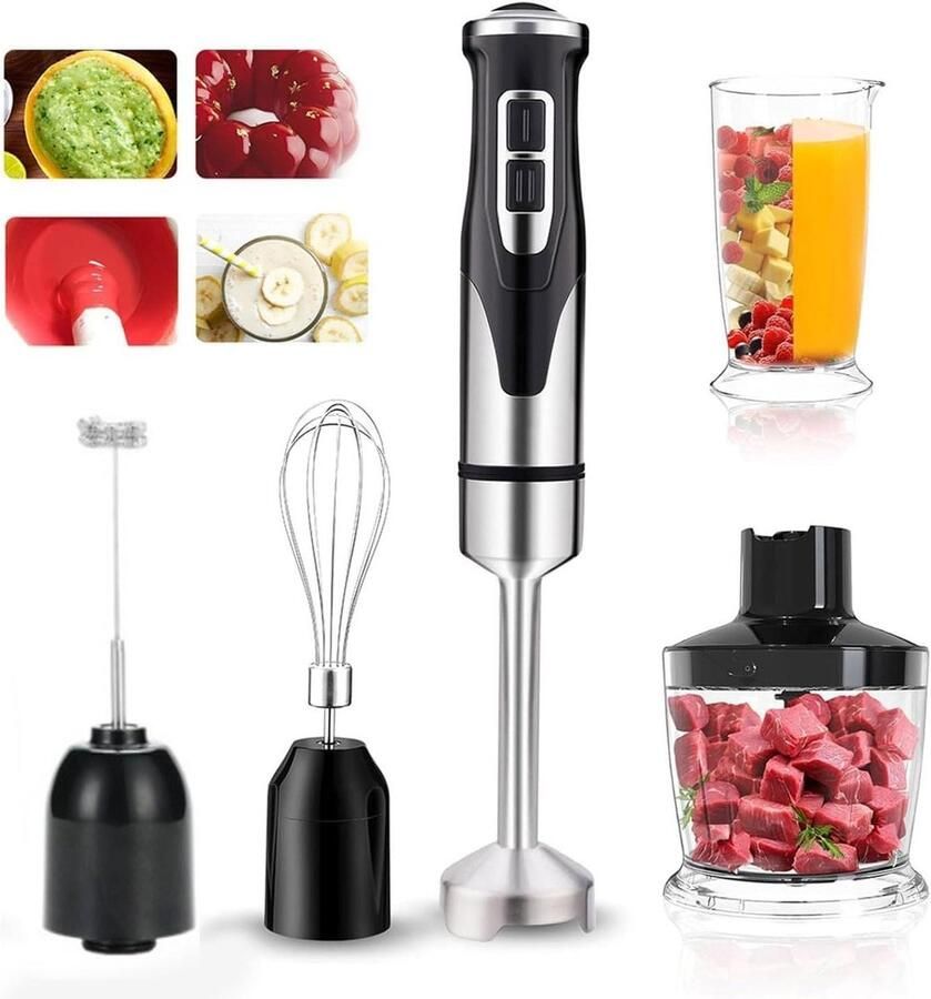 Staafmixer Set Keukenmixer Eten Bereiden 5-in-1 Functies 600ml Maatbeker Zwart
