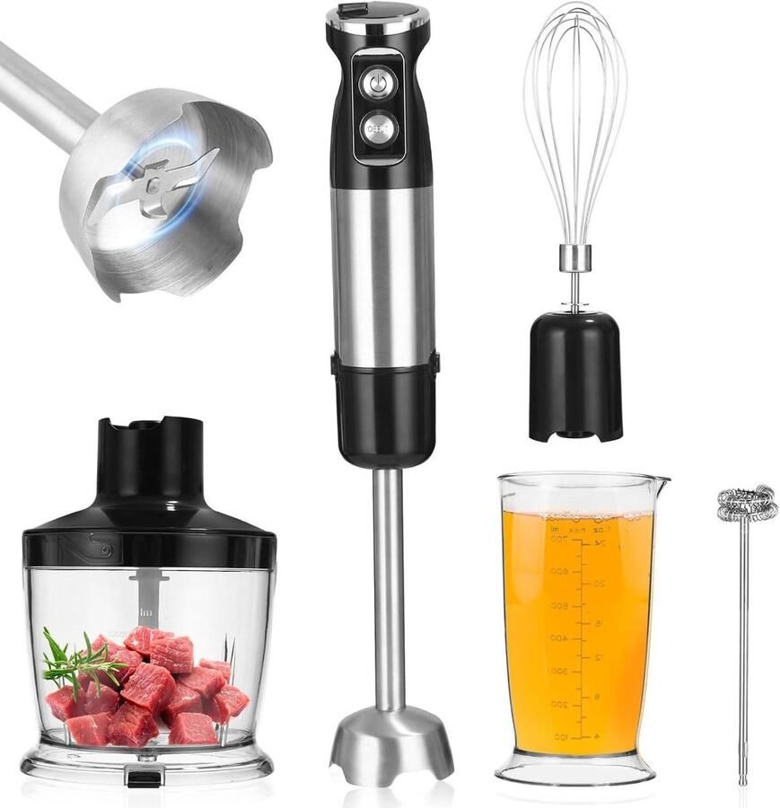 Staafmixer Set Keukenmixer Eten Bereiden 6-in-1 Functionaliteit 700 ml Zwart