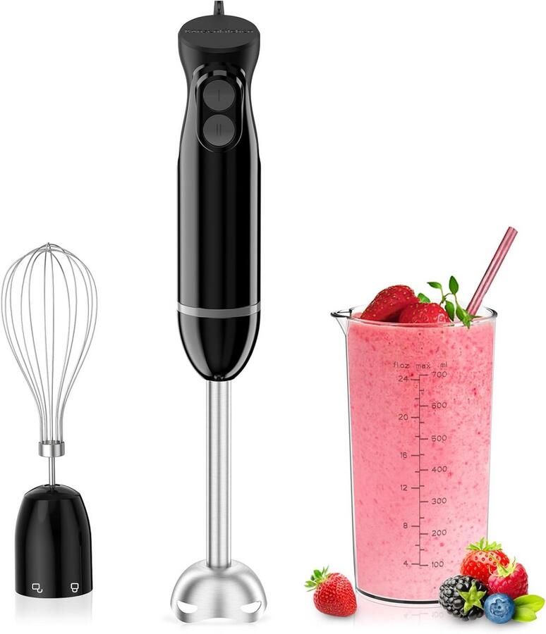 Staafmixer Set Keukenmixer Garde Eten Bereiden Krachtige 1000W Motor 700ml Maatbeker Zwart