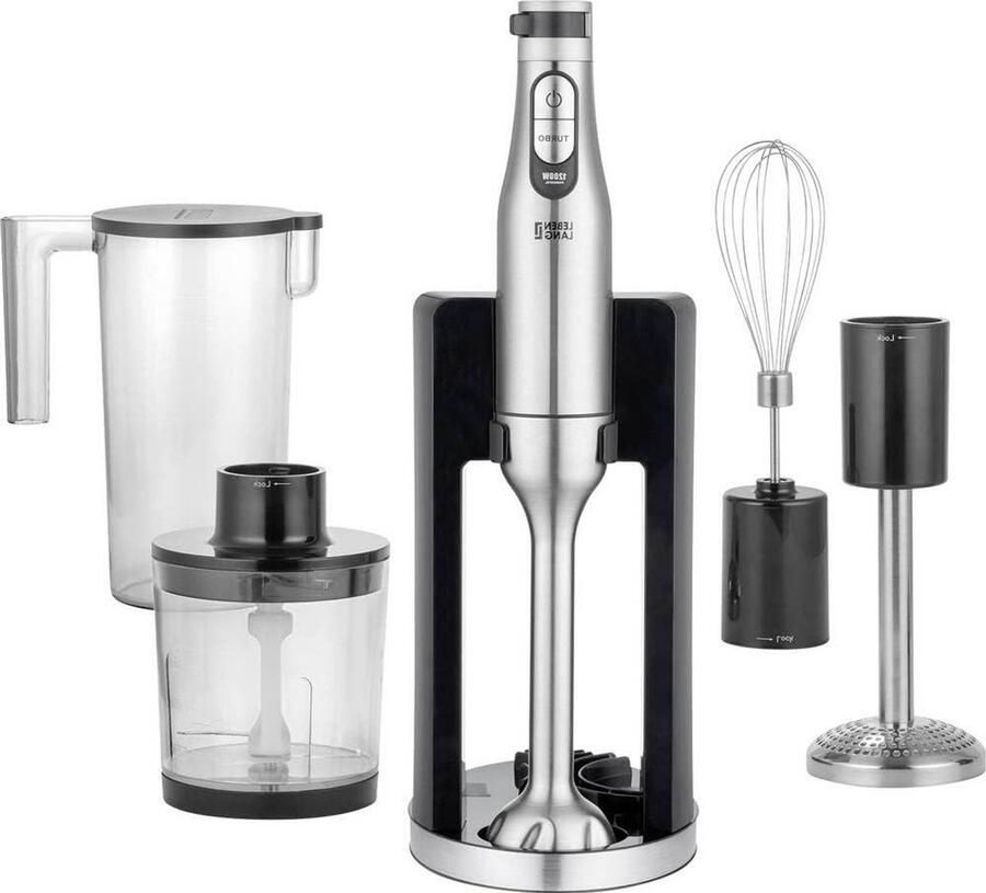 Staafmixer Set Keukenmixer Handblender Eten Bereiden 1200 Watt Kracht 1000 ml Beker Zilver