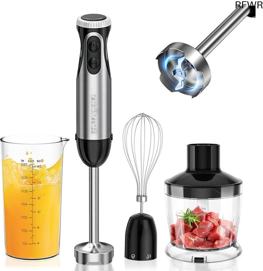 Staafmixer Set Keukenmixer Handheld Maaltijden Bereiden 4-in-1 Accessoires 1000 Watt Zwart