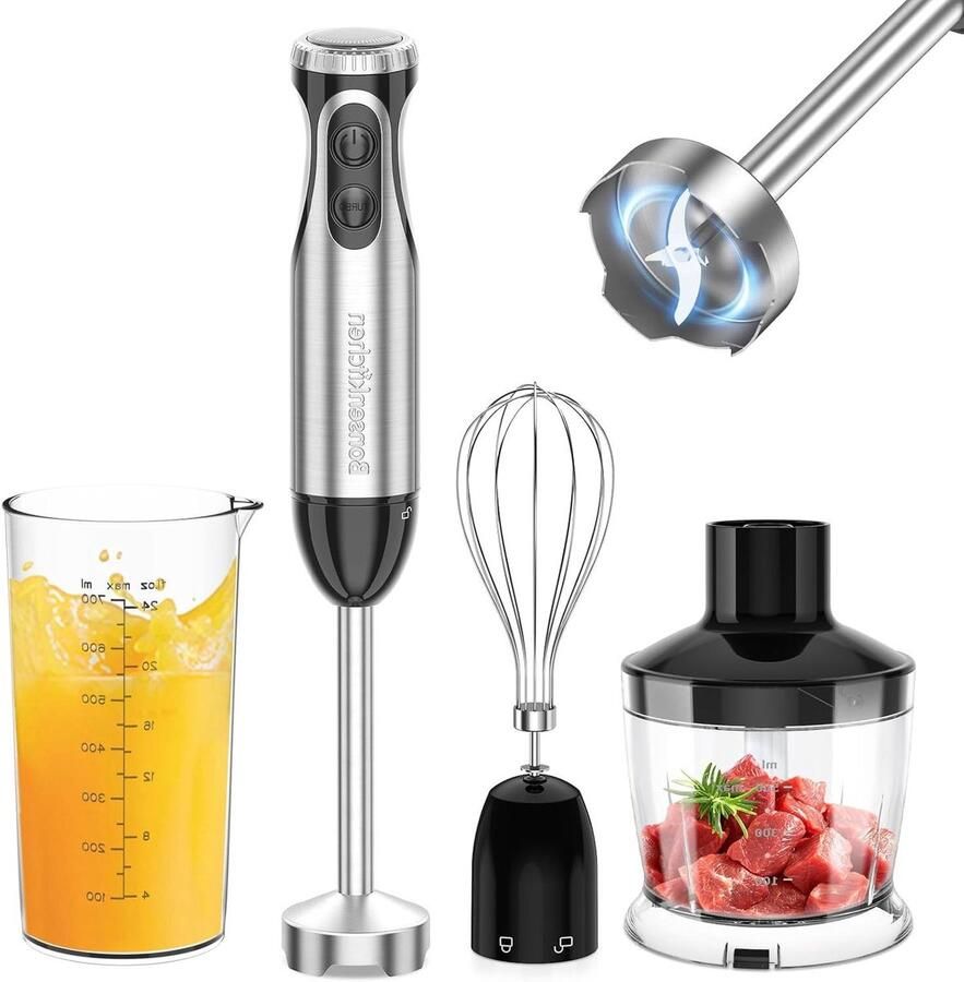 Staafmixer Set Keukenmixer Handmixer Maaltijden Bereiden 1000W Krachtige Motor 4-in-1 Accessoires Zwart