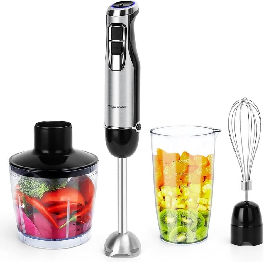 Staafmixer Set Keukenmixer Handmixer Maaltijden Bereiden 4-in-1 Functies 1000 Watt Zilver