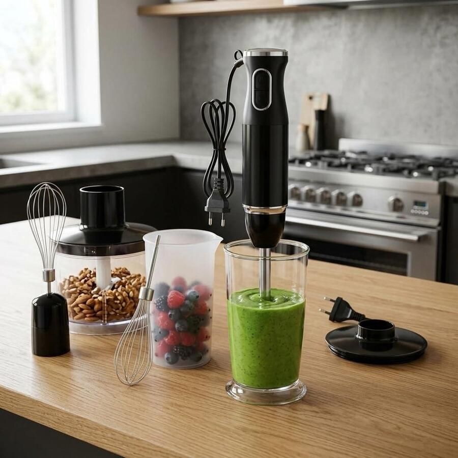 Staafmixer Set Keukenmixer Maaltijden Bereiden 4-in-1 Accessoires 800 ml Zwart