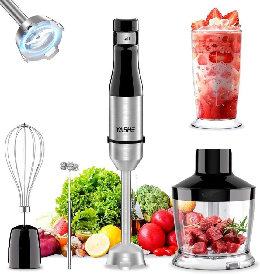 Staafmixer Set Keukenmixer Maaltijden Bereiden Traploze Snelheid 1000 Watt Zwart