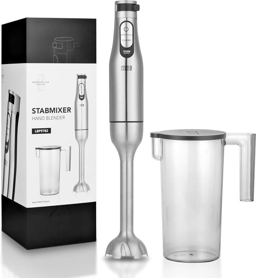 Staafmixer Set RVS 1200 W Met Spatbescherming en Maatbeker Voor de Keuken