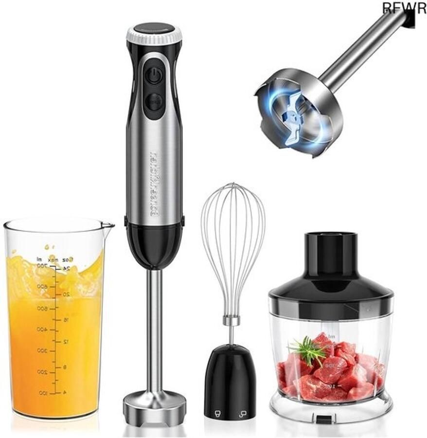Staafmixerset Handmixer voor de keuken Maaltijden bereiden 4-in-1 accessoires 1000 watt Zwart
