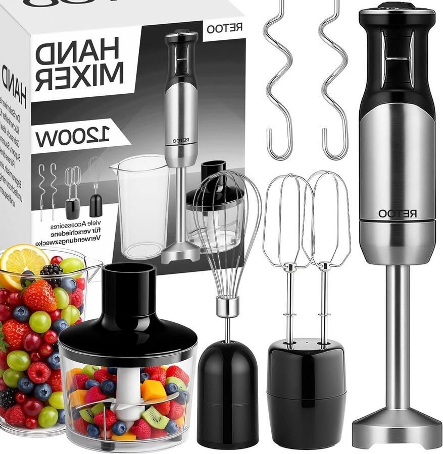 Staafmixerset 1200W Keukenmixer Eten Bereiden 8 Snelheden Turbo 600 en 860ml Zwart