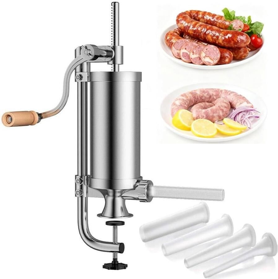 Staal Worstvuller Machine Handmatige Verticale Worstmaker met 4 Mondstukken & Zuignap 2.5LBS Capaciteit voor Thuis & Professioneel Gebruik