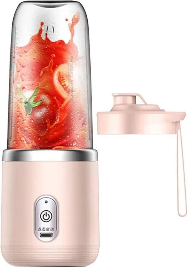 Staande blender smoothie maker draagbare blender elektrische blender van 400 ml oplaadbaar via USB met 1 mengbeker roze