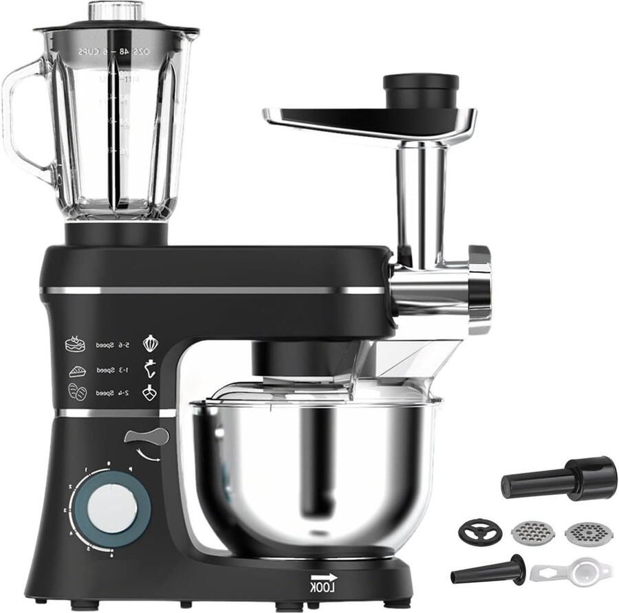 Staande Keukenmixer Keukenmachine Elektrisch Thuis Bakken en Mixen 5-in-1 Multifunctioneel 10 Liter Kom Zwart