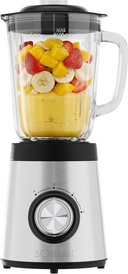Staande Mixer Blender 700W Smoothiemaker 1 5L BPA-vrij Massief Glazen Kan 4-voudig RVS Mes Ice Crush Functie 3 Snelheden Turbofunctie Deksel met Vulopening UM 6084 CB
