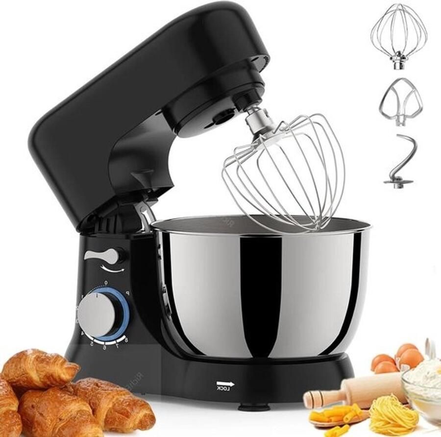 Staande mixer keuken elektrische mixer met 4 5 Qt kom 6+ snelheden 1300W inclusief deeghaak platte klopper en draadgarde voor thuis koken