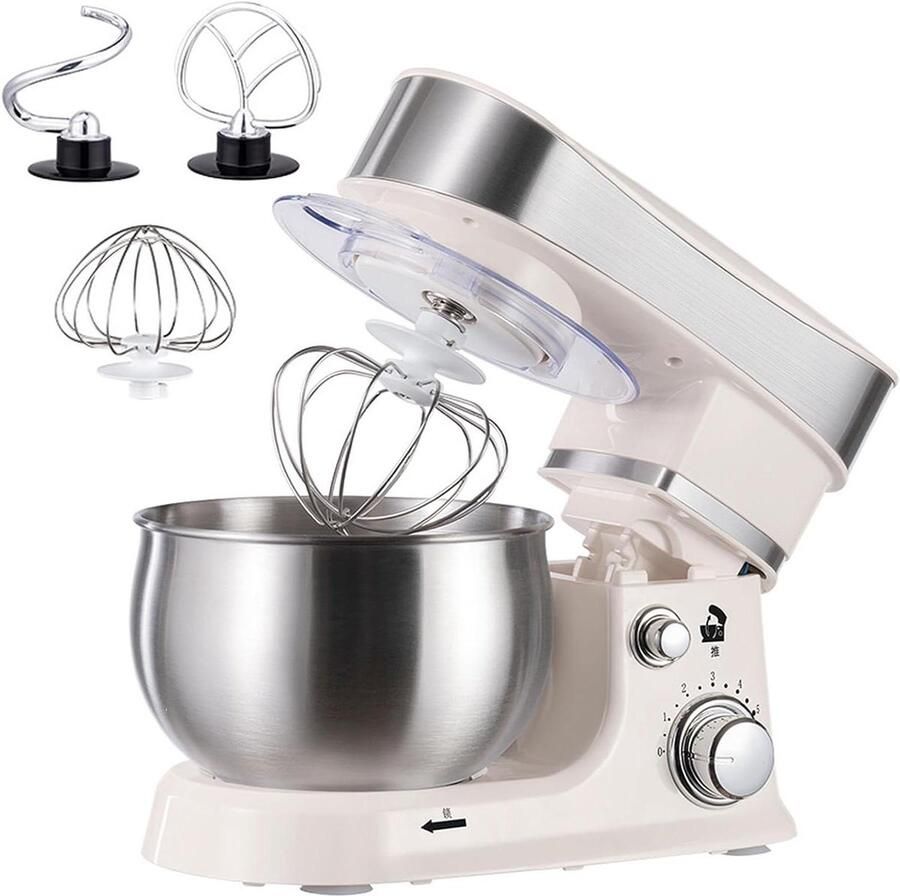 Staande Mixer Keukenmachine Bakken Thuis 6 Snelheden 3L Kom Zilver