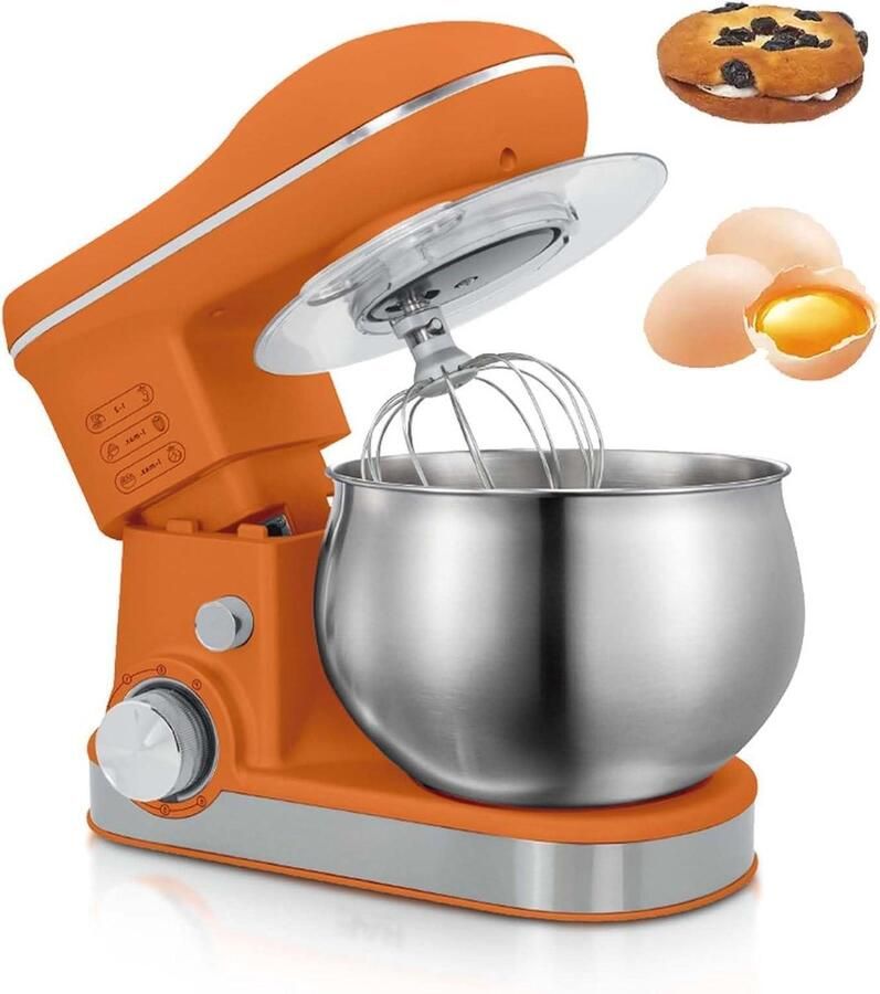 Staande Mixer Keukenmachine Deegmixer Bakken en Koken Krachtige Motor 1800W 6 Liter Kom Oranje