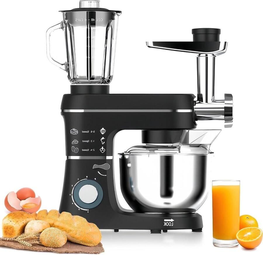 Staande Mixer Keukenmachine Keukenmixer Bakken en Koken 5-in-1 Multifunctioneel 10 Liter Zwart