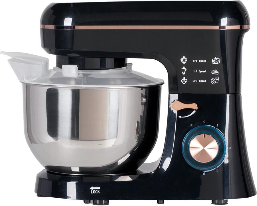 Staande mixer keukenmachine roerapparaat 6 snelheden 5 5L roestvrijstalen kom Zwart