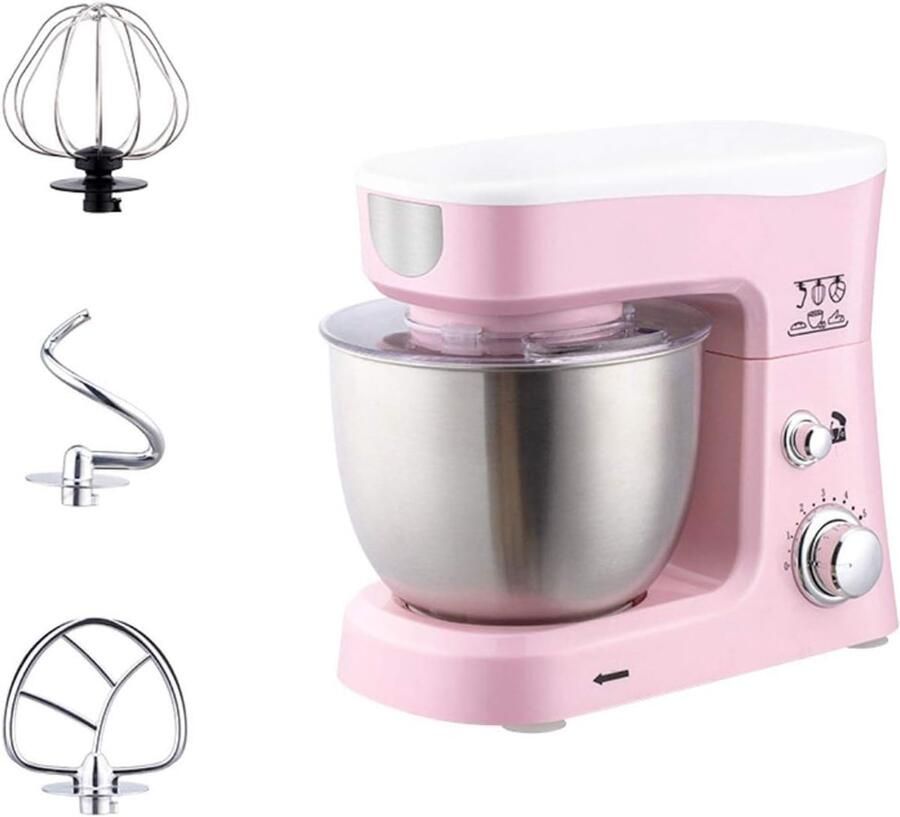 Staande Mixer Keukenmixer Bakken en Koken 6 Snelheden 3.5L Kom Roze