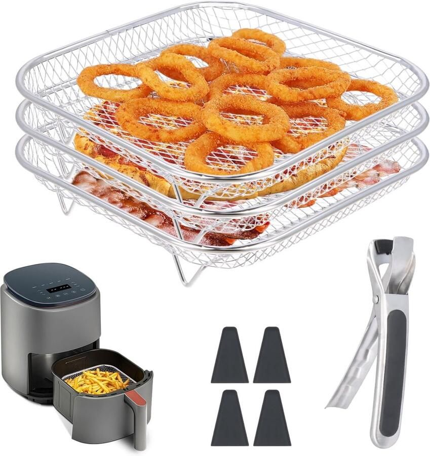 Stackable Air Fryer Rack 20cm 304 RVS Accessoires voor Airfryer Grillmand en Bakplaat