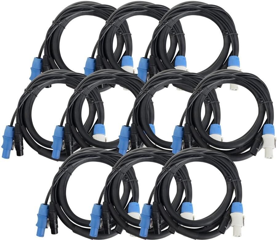 Stage PPD-2.5 Hybridkabel Powerplug DMX 10x Set zwart Combi-kabel voor stroomvoorziening en signaal Geen kabelwarboel meer bij aansluiting op DMX-gestuurde lichteffecten